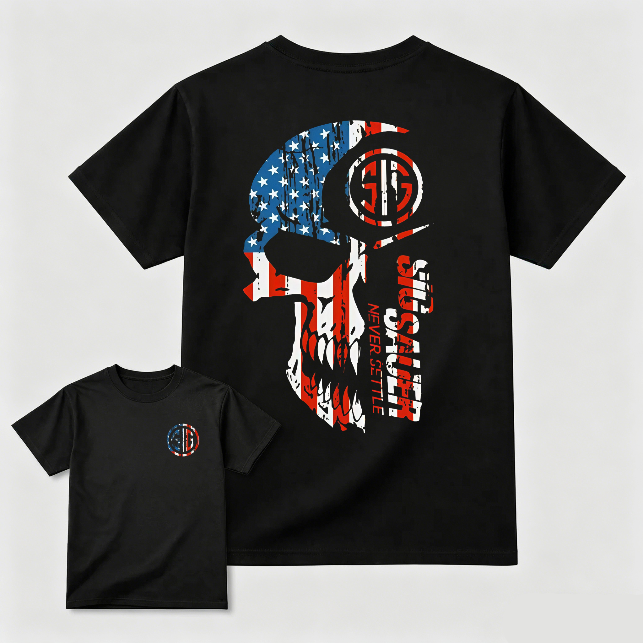 American Flag 2 Sided T-Shirt, Unisex Short Sleeve Casual 100% Cotton