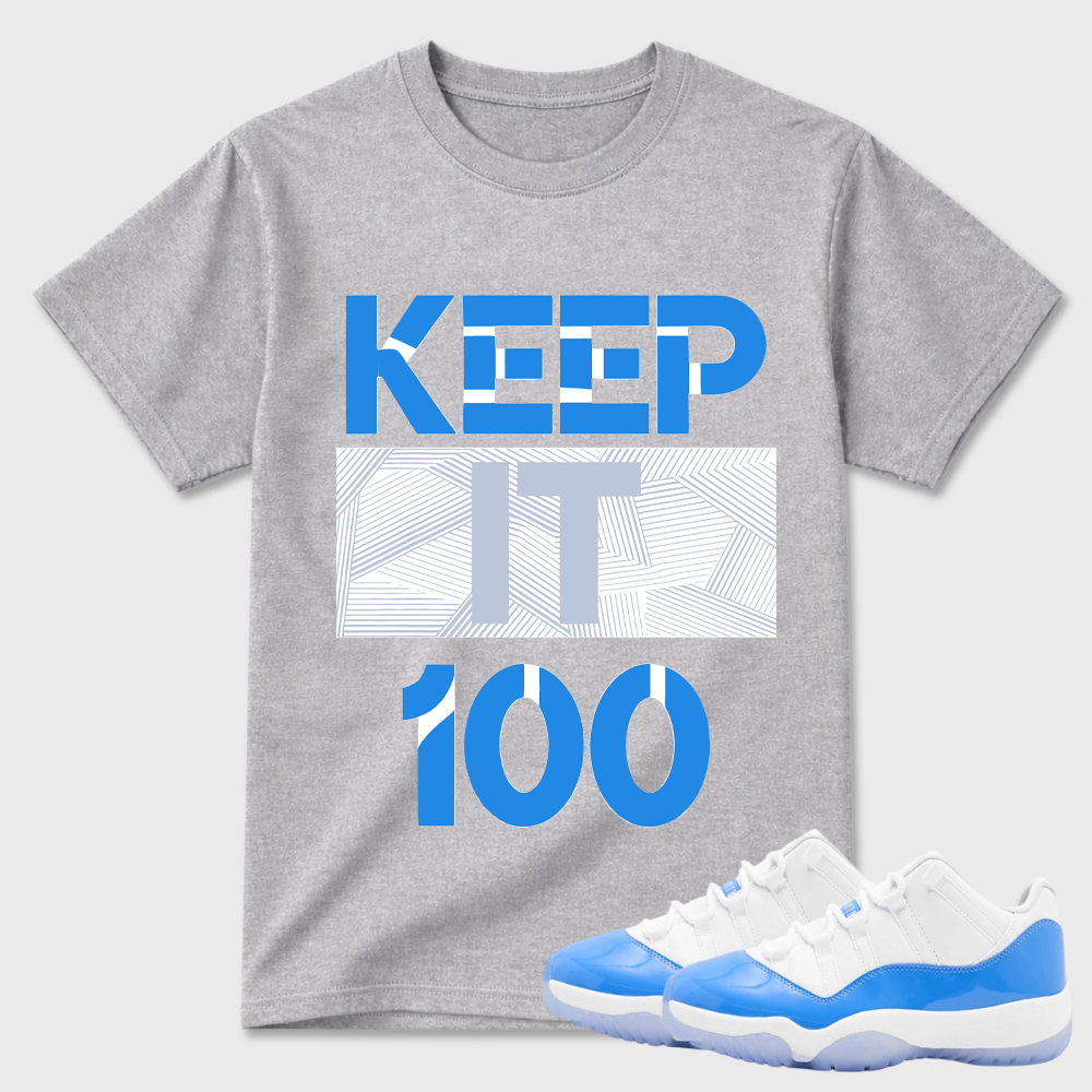 "Keep It 100" Blue Geometric Pattern Air Jordan 11 Pairing Tee