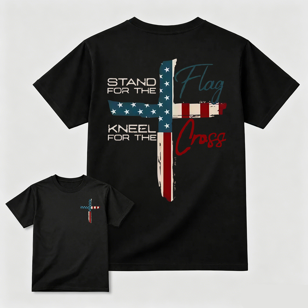 Patriotic Christian Faith T-Shirt – Stand for Flag Kneel for Cross Religious Shirt
