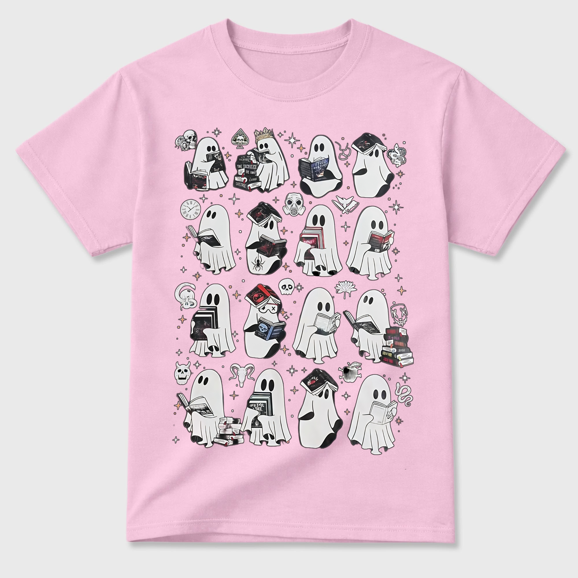 Cute Spooky Reading Ghosts T Shirt Book Lover Halloween Graphic Tee