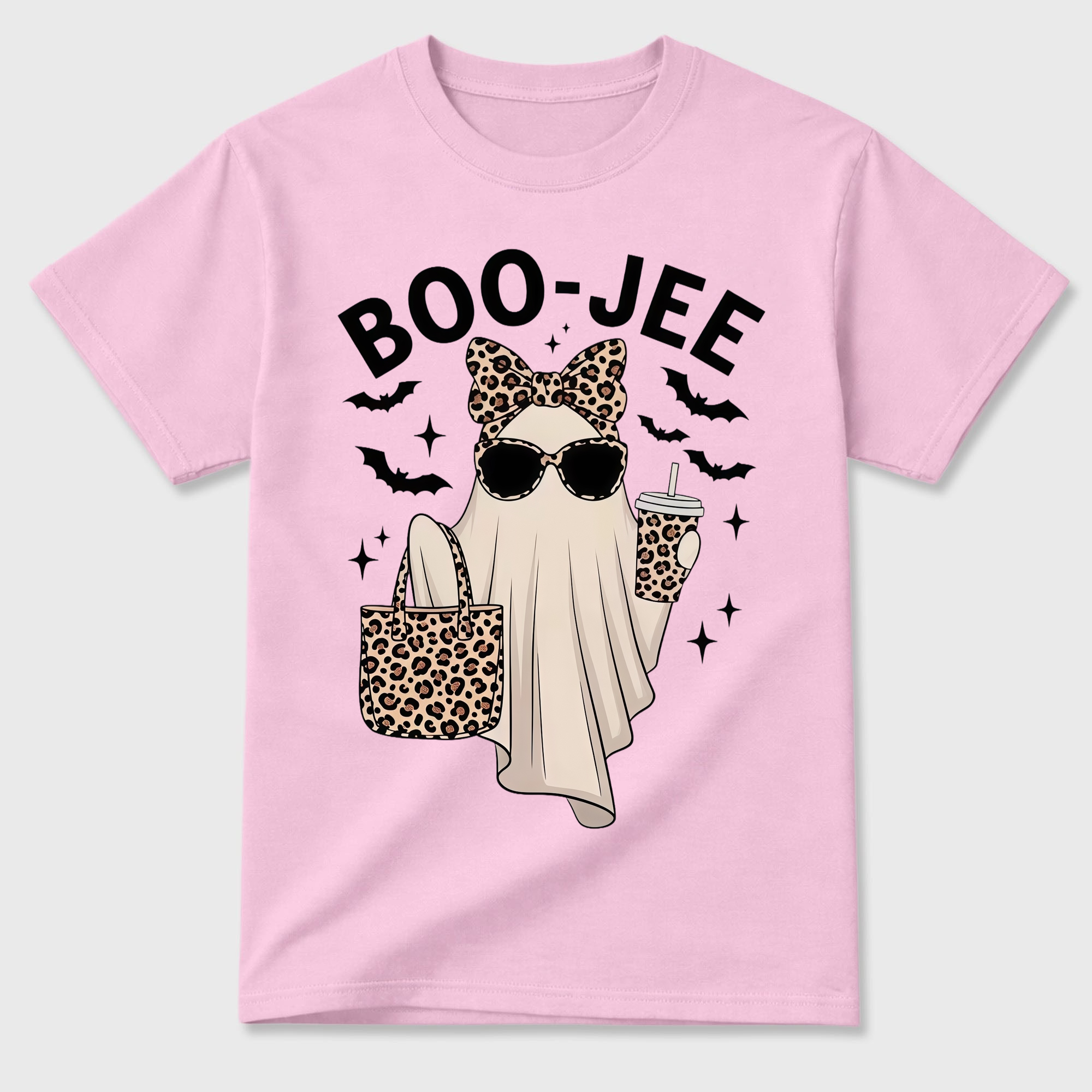 Boo Jee Leopard Print Ghost T Shirt Spooky Cute Halloween Graphic Tee