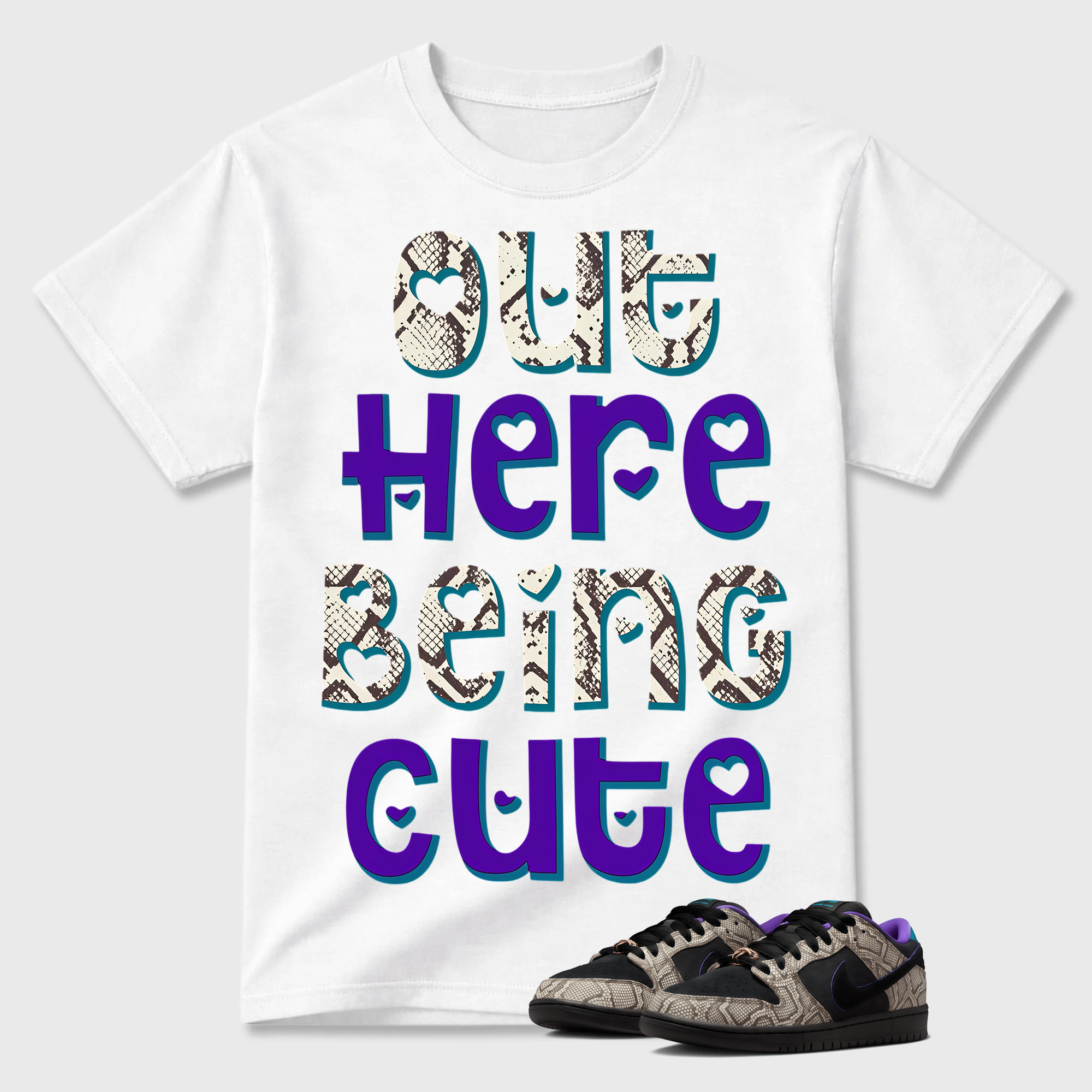 "Out Here Being Cute" Snake Print Hearts Dunk Shirt