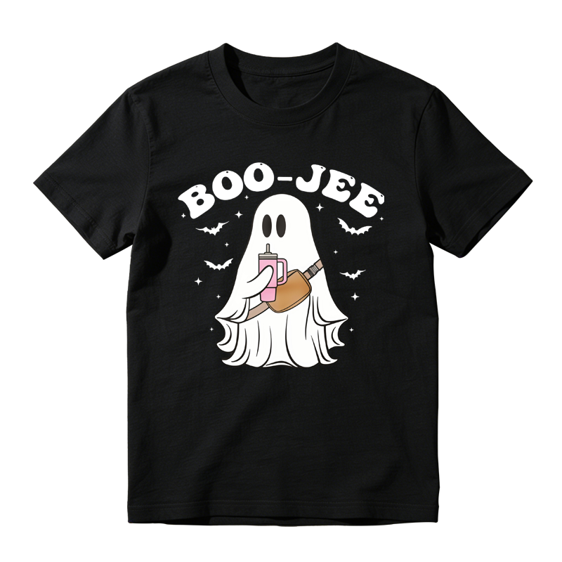 Cute Ghost Holding Bubble Tea Boo Jee Halloween Graphic T-shirt