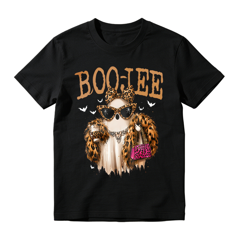 Boojee Leopard Print Ghost With Sunglasses And Pink Handbag Graphic T-shirt