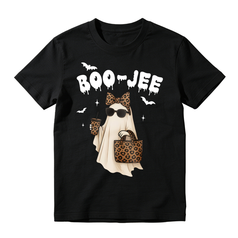 Boo Jee Leopard Print Ghost With Sunglasses And Handbag Halloween T-shirt