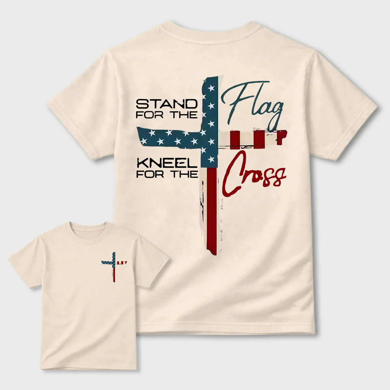 Patriotic Christian Faith T-Shirt – Stand for Flag Kneel for Cross Religious Shirt