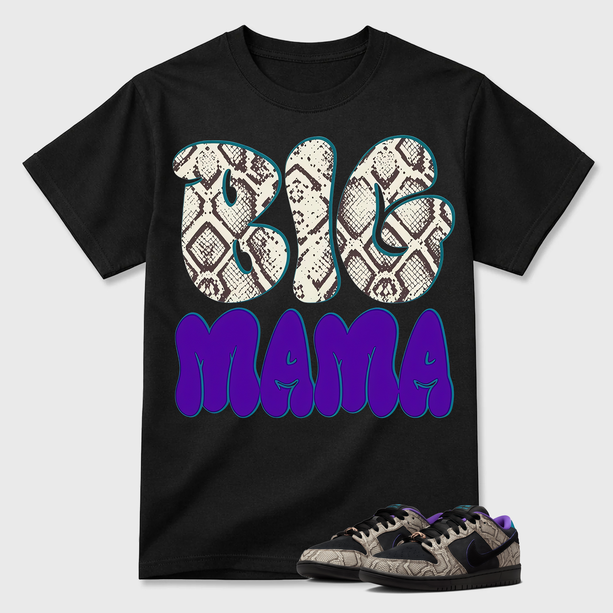 "BIG MAMA" Snake Print Bubble Letters Dunk Matching Tee