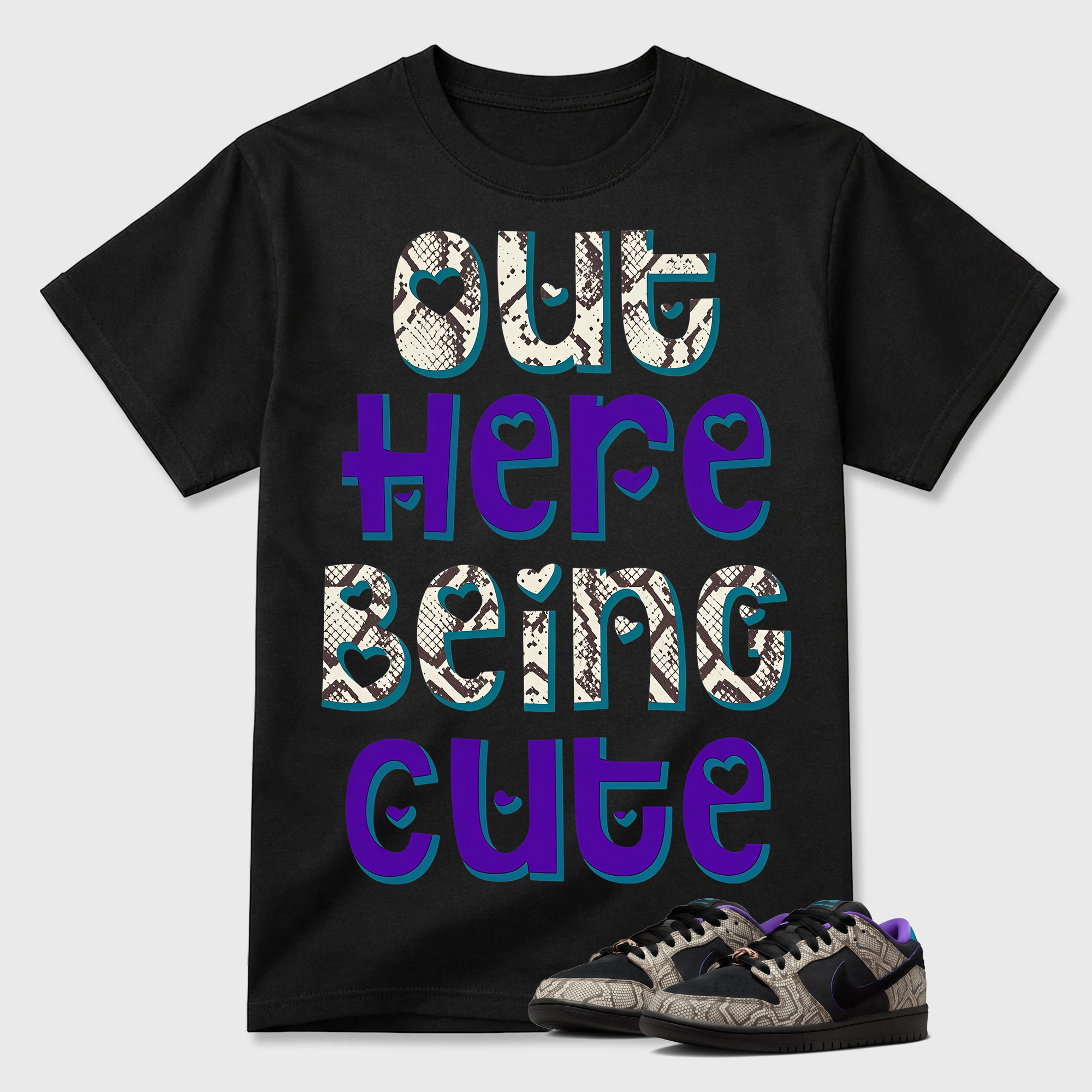"Out Here Being Cute" Snake Print Hearts Dunk Shirt