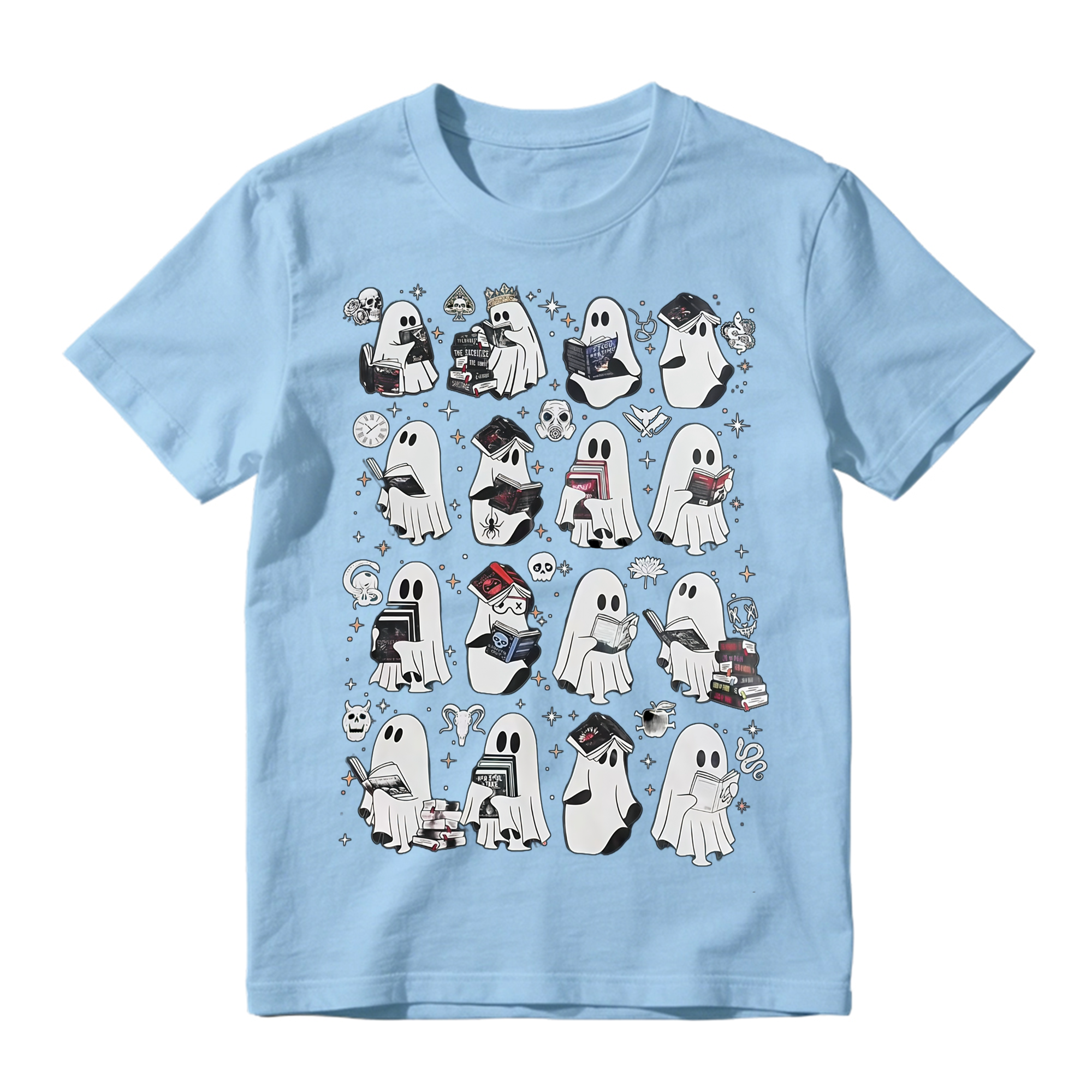 Cute Spooky Reading Ghosts T Shirt Book Lover Halloween Graphic Tee