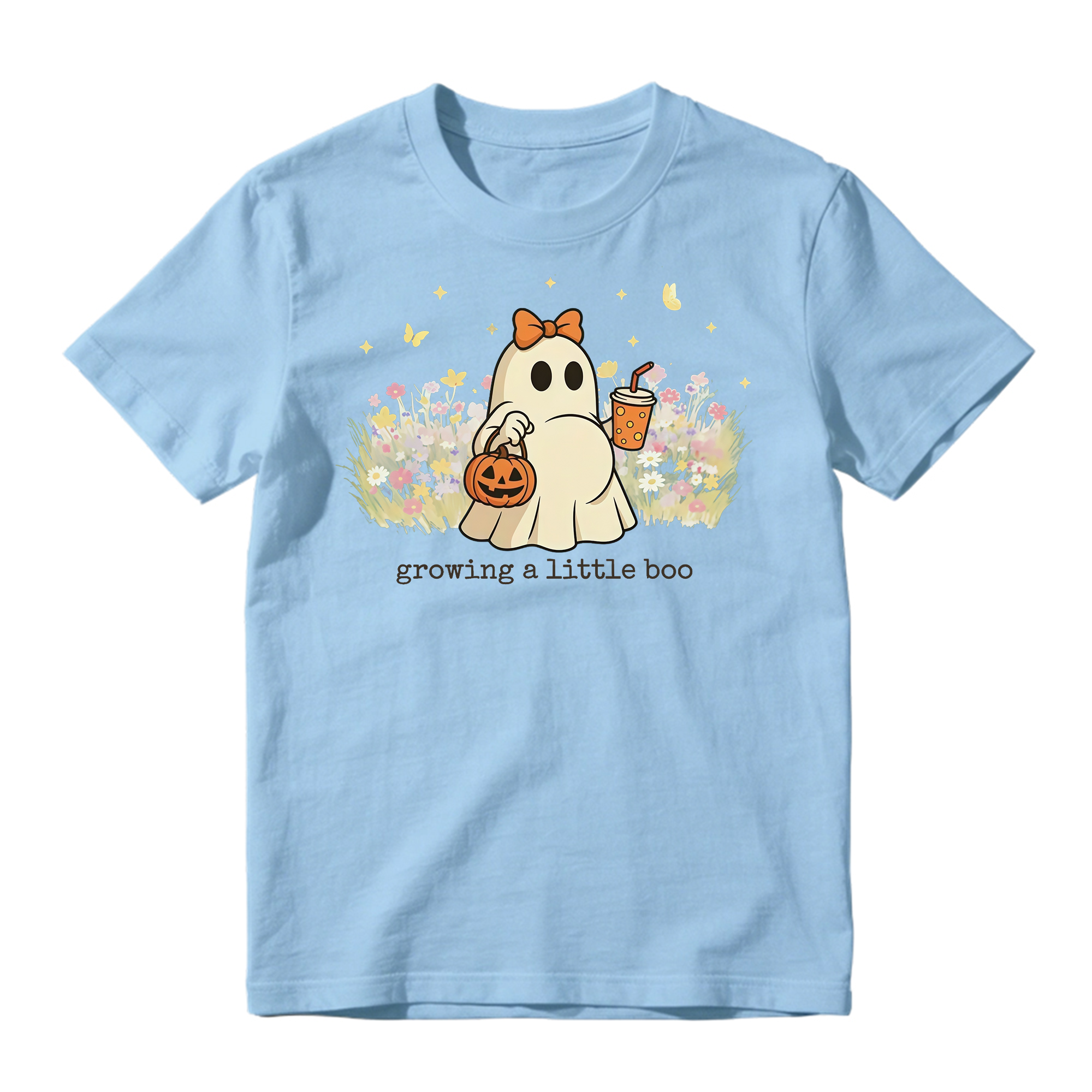 Growing A Little Boo Cute Ghost T Shirt Floral Halloween Pregnancy Graphic Tee