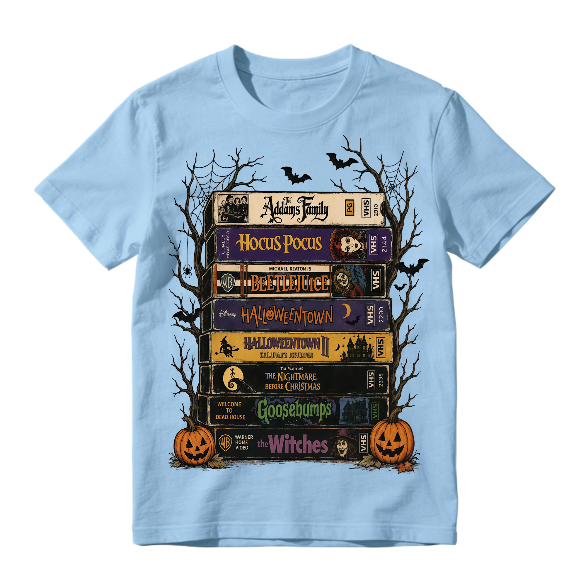 Retro Halloween VHS Tape Stack T Shirt Spooky Nostalgic Movie Graphic Tee