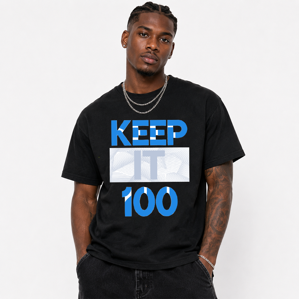 "Keep It 100" Blue Geometric Pattern Air Jordan 11 Pairing Tee