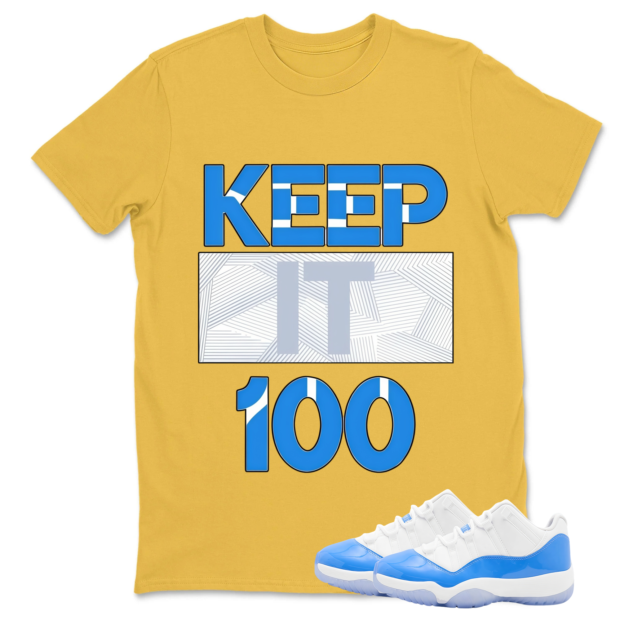 "Keep It 100" Blue Geometric Pattern Air Jordan 11 Pairing Tee