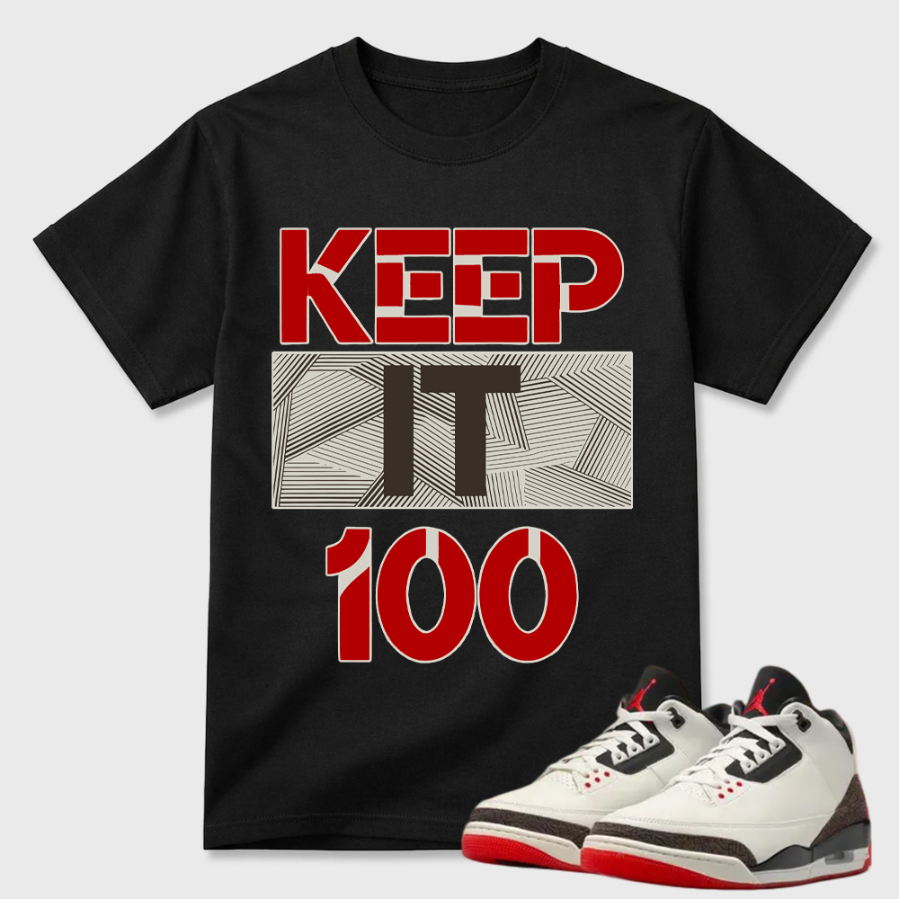 "Keep It 100" Blue Geometric Pattern Air Jordan 3 Pairing Tee