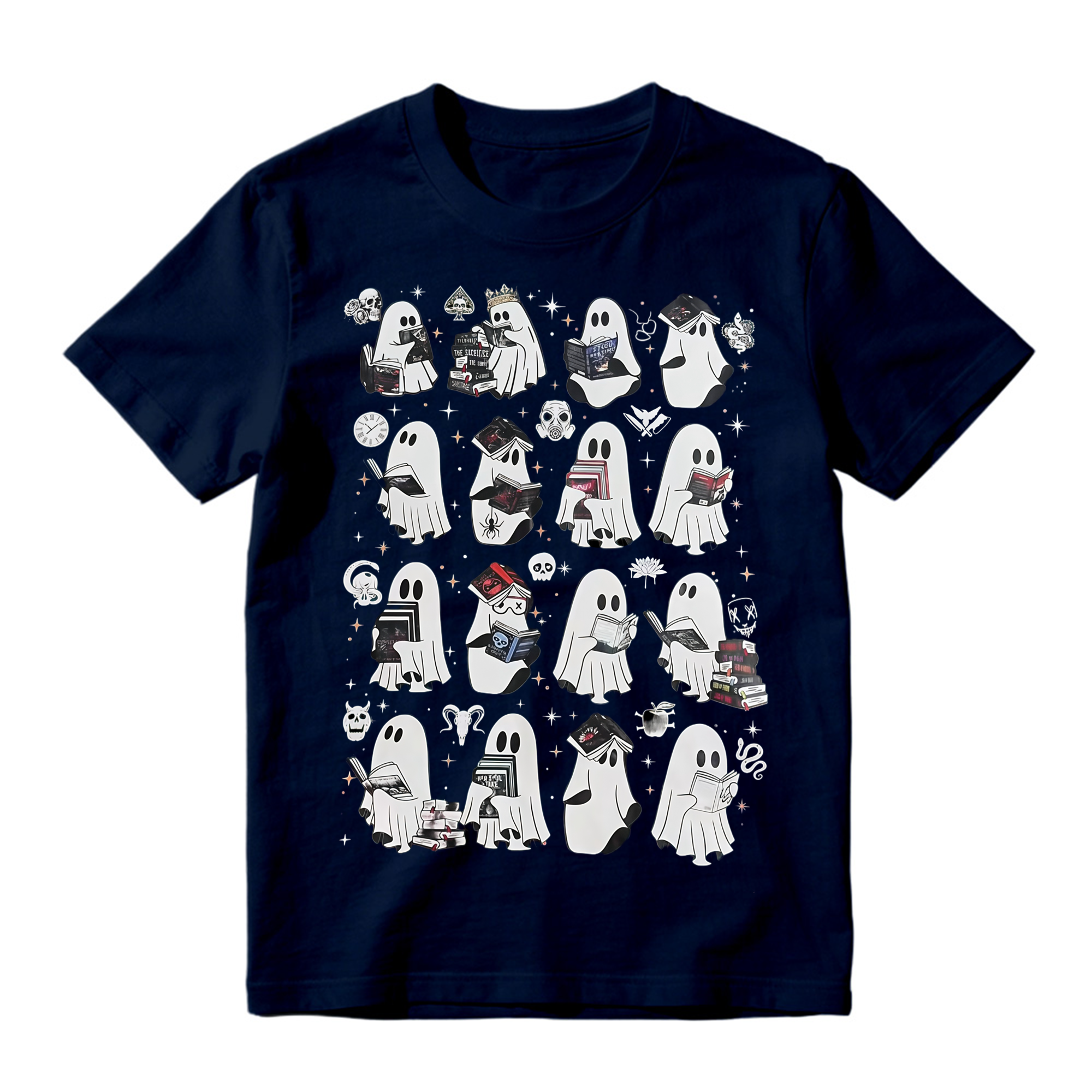 Cute Spooky Reading Ghosts T Shirt Book Lover Halloween Graphic Tee