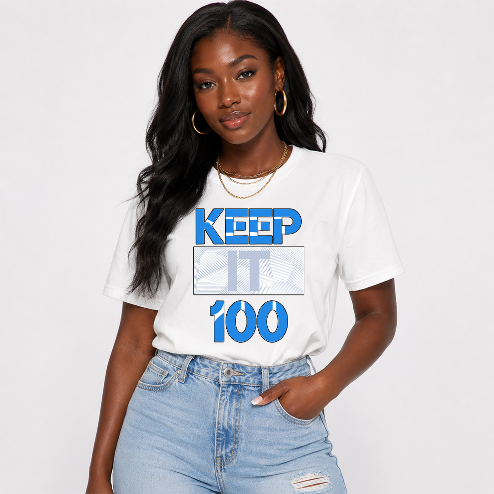 "Keep It 100" Blue Geometric Pattern Air Jordan 11 Pairing Tee