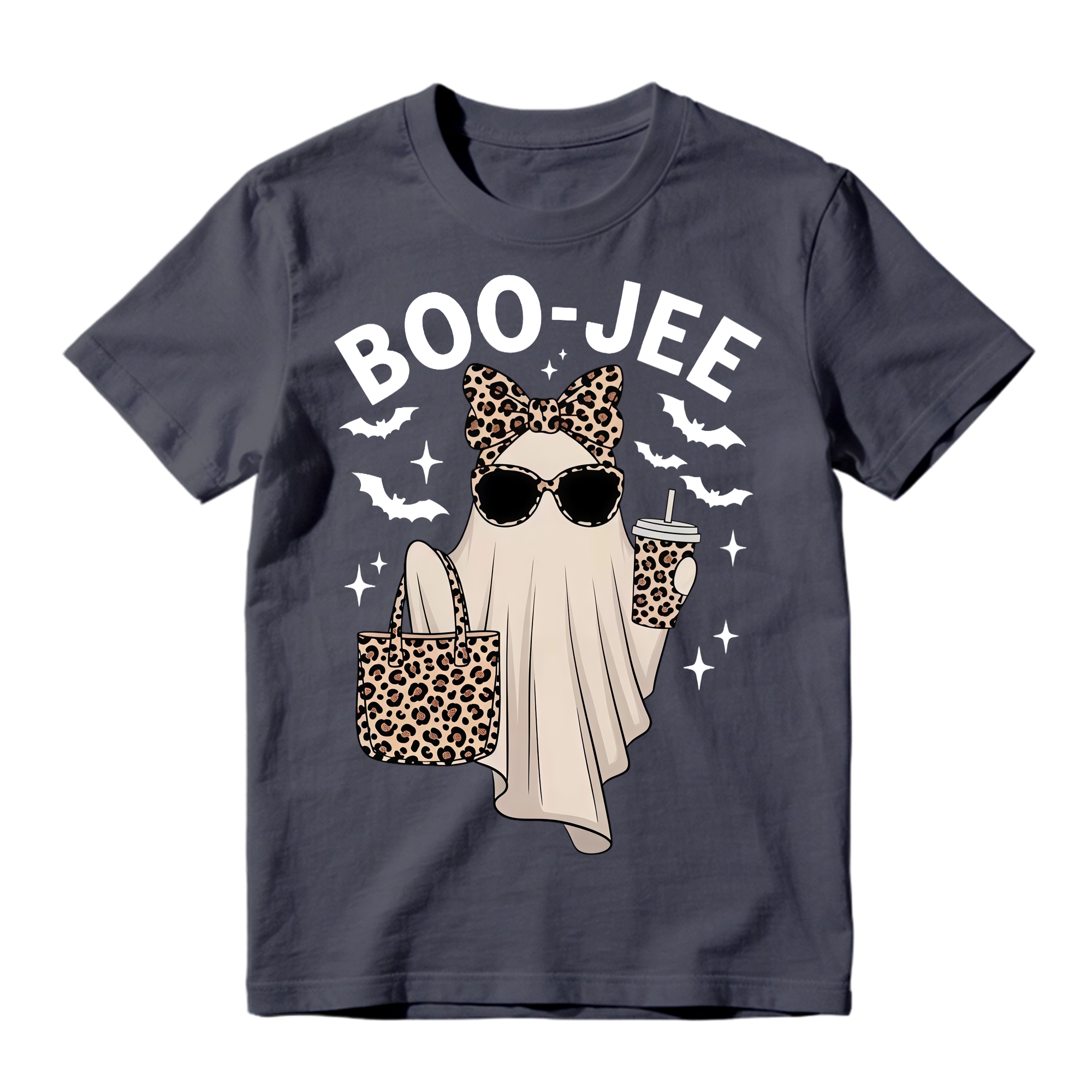 Boo Jee Leopard Print Ghost T Shirt Spooky Cute Halloween Graphic Tee