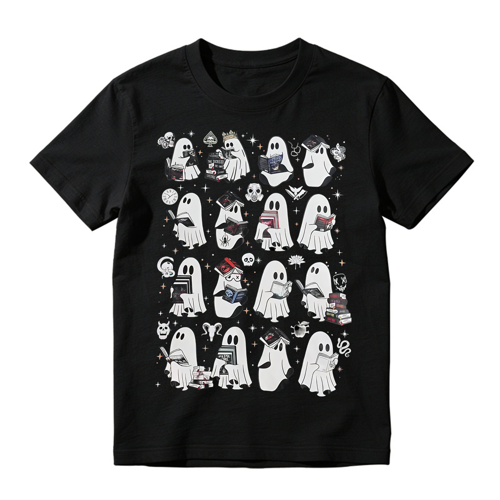 Cute Spooky Reading Ghosts T Shirt Book Lover Halloween Graphic Tee