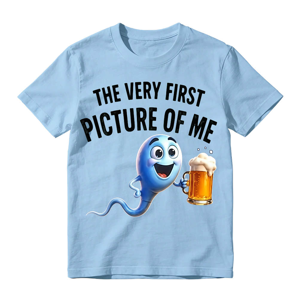 100%cotton The Very First Picture of Me Funny Beer Drinking Sperm Joke T-Shirt