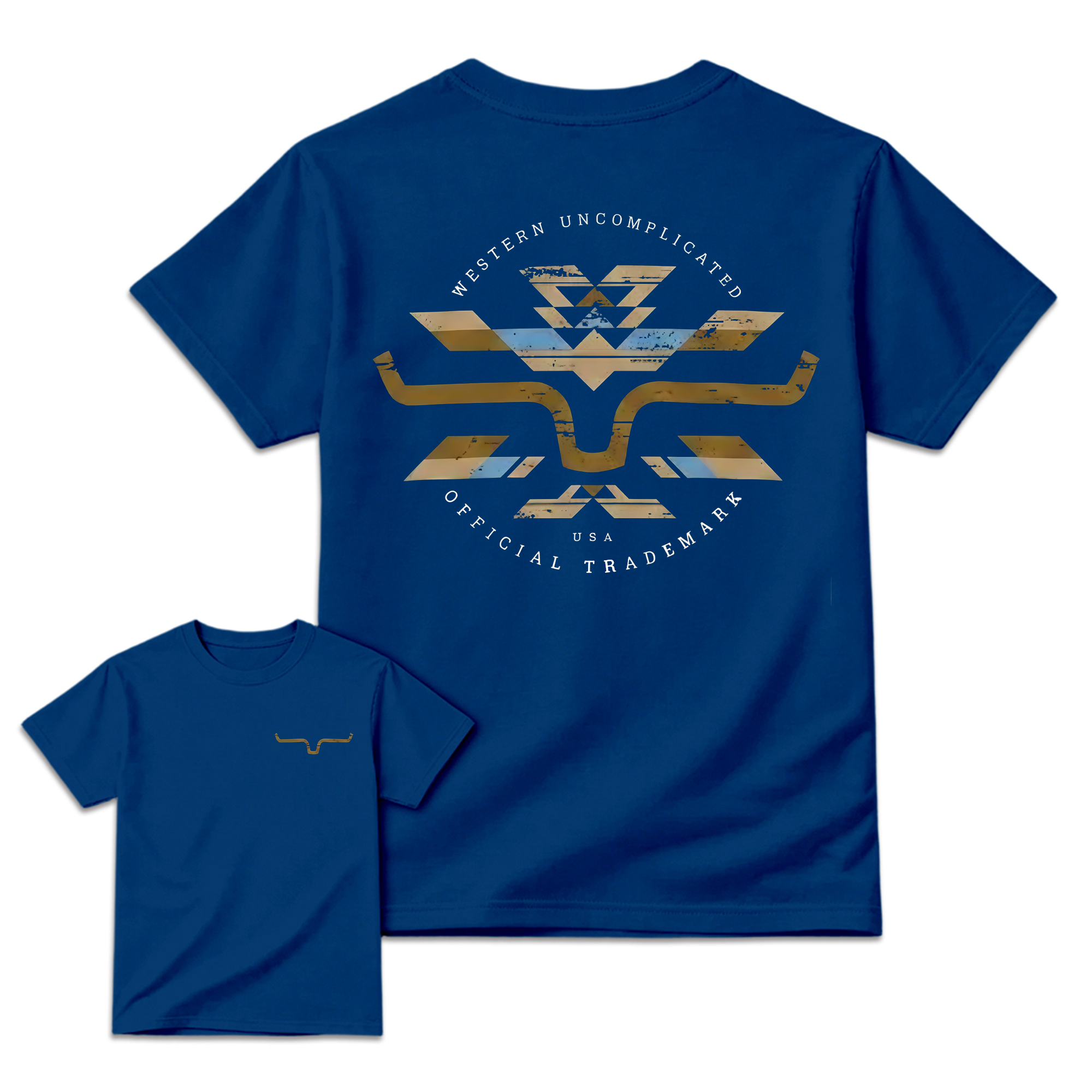 Vintage Western Longhorn Tribal Print Double Sided Graphic T‑Shirt