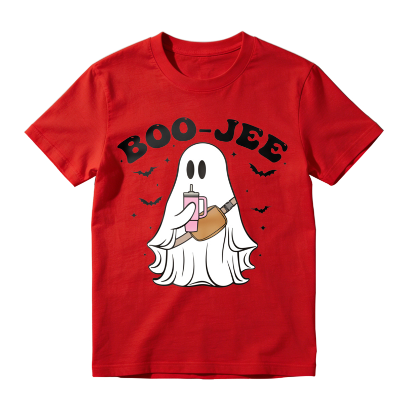 Cute Ghost Holding Bubble Tea Boo Jee Halloween Graphic T-shirt