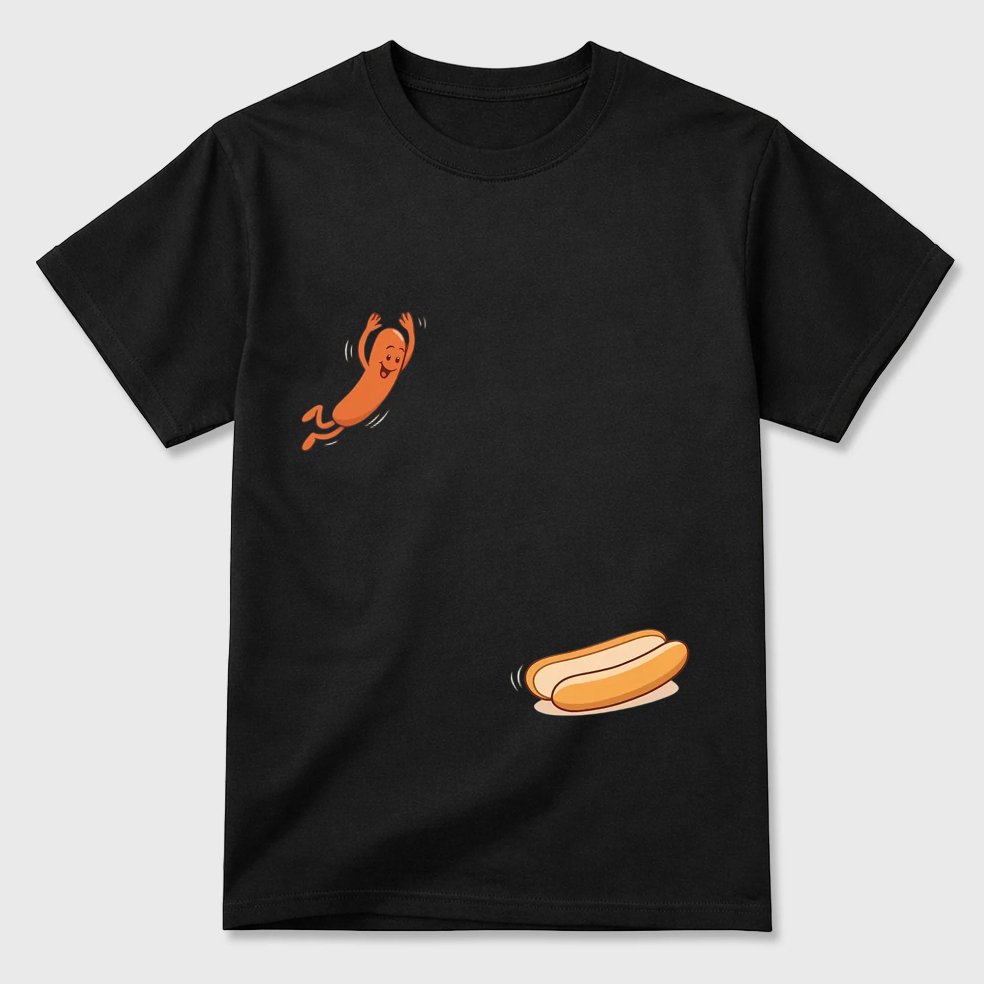 Humorous T-shirt Hot Dog Jumping into Bread Perfect for Summer Barbecues