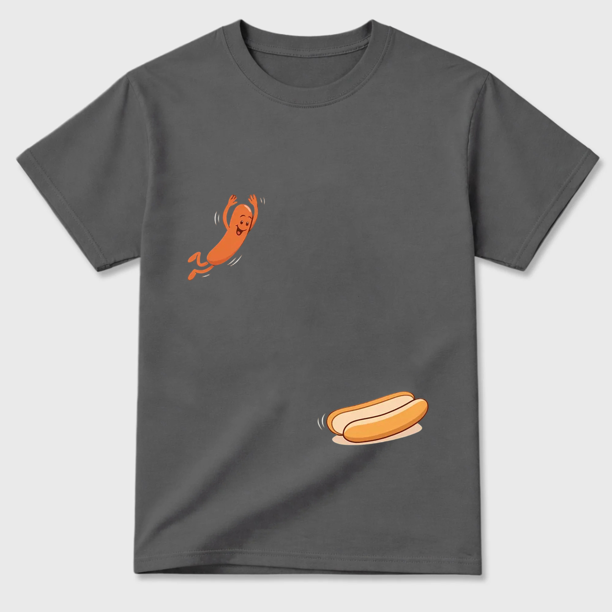 Humorous T-shirt Hot Dog Jumping into Bread Perfect for Summer Barbecues