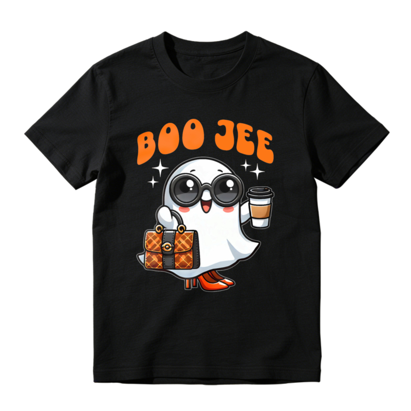 Cute Ghost Wearing Sunglasses Holding Coffee Cup And Handbag Boo Jee Halloween T-shirt