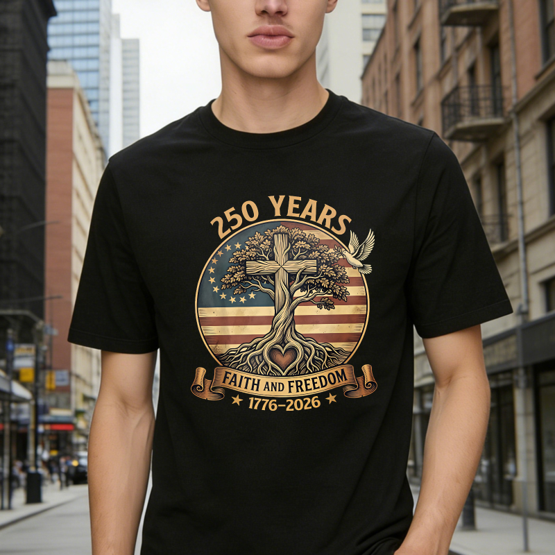 250 Years Faith And Freedom Tree Cross American Flag Unisex Classic T-shirt