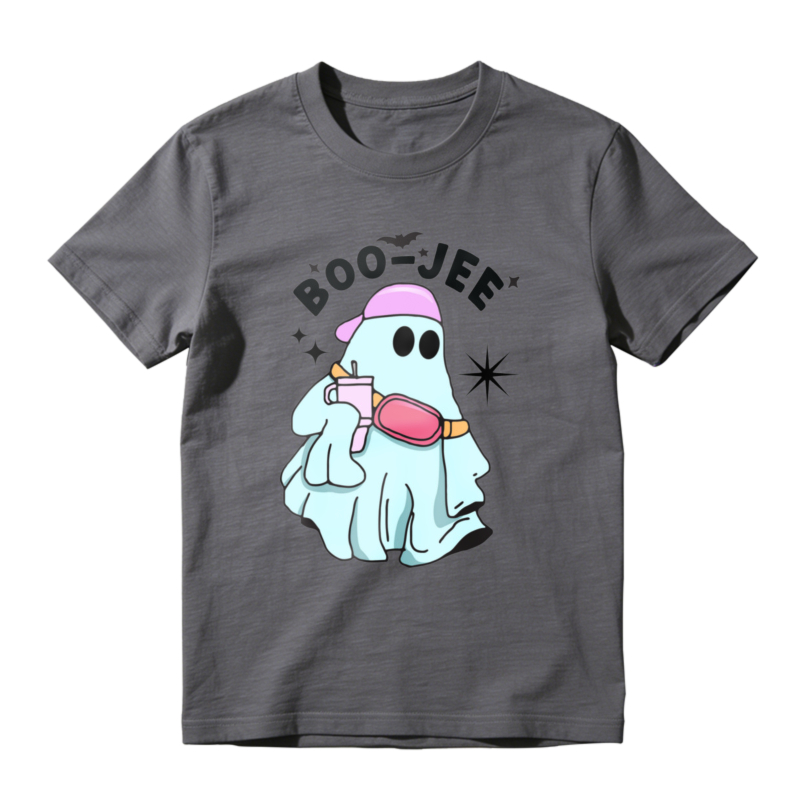 Cute Ghost Wearing Pink Hat And Fanny Pack Holding Drink Boo Jem Text Halloween Cartoon Graphic T-shirt