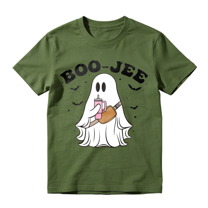 Cute Ghost Holding Bubble Tea Boo Jee Halloween Graphic T-shirt