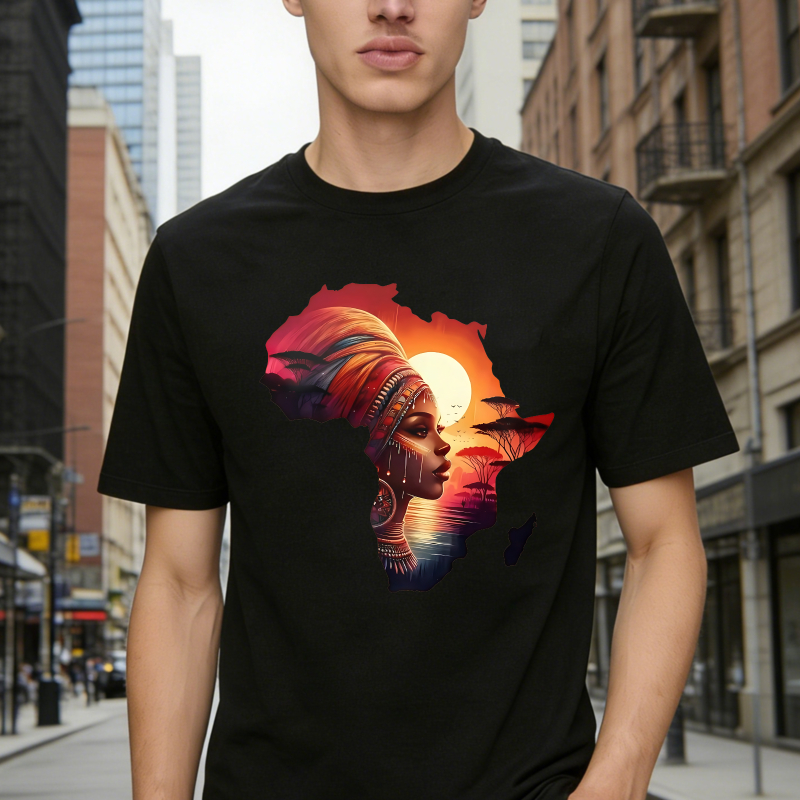 Africa Map With African Woman And Sunset Unisex Classic T-shirt