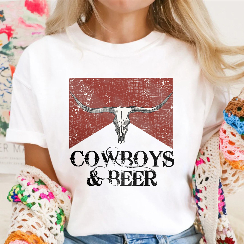 Cowboys And Beer Bull Skull Western Design Unisex Classic T-shirt