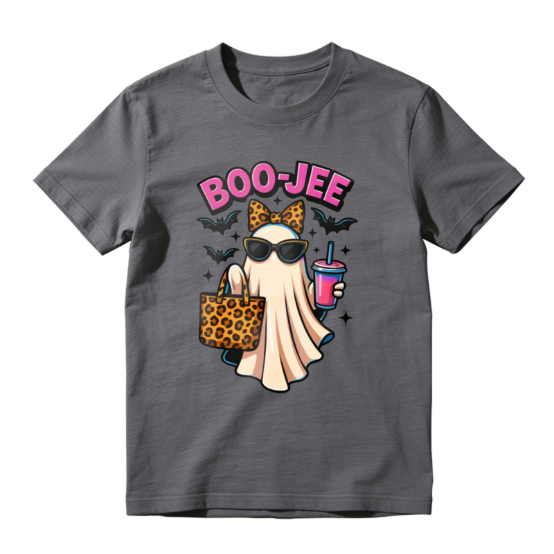Boo Jee Funny Ghost With Leopard Print Bow Sunglasses And Drink Halloween T-shirt