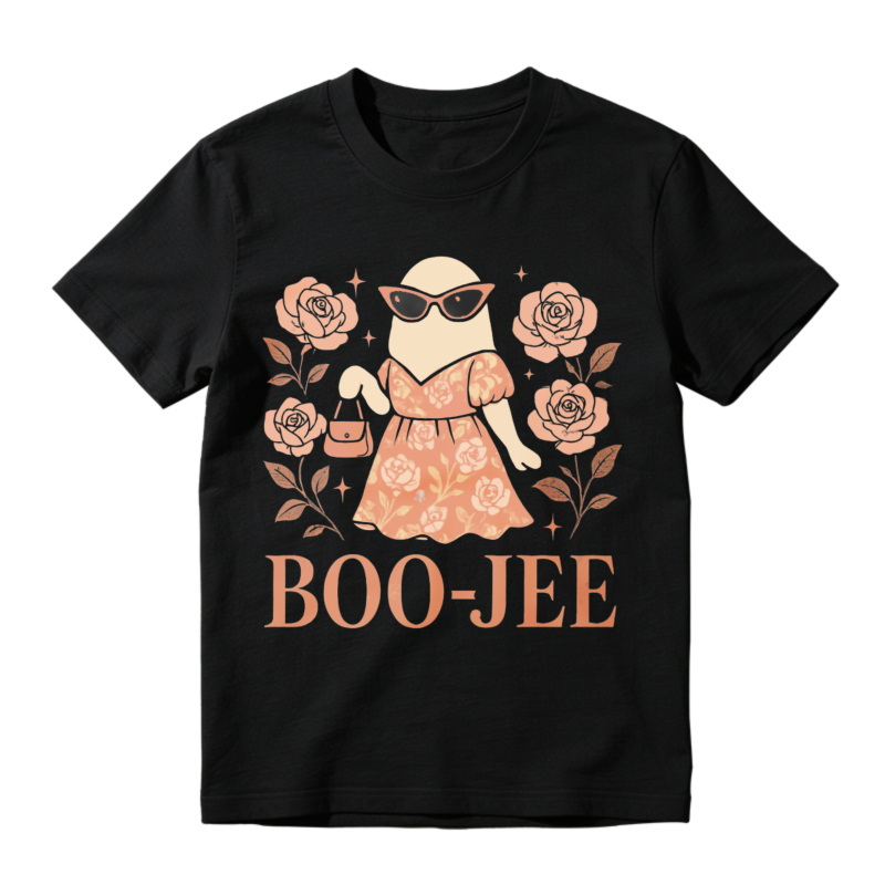 Cute Ghost Wearing Sunglasses And Floral Dress With Roses Boo Jee Funny Halloween T-shirt