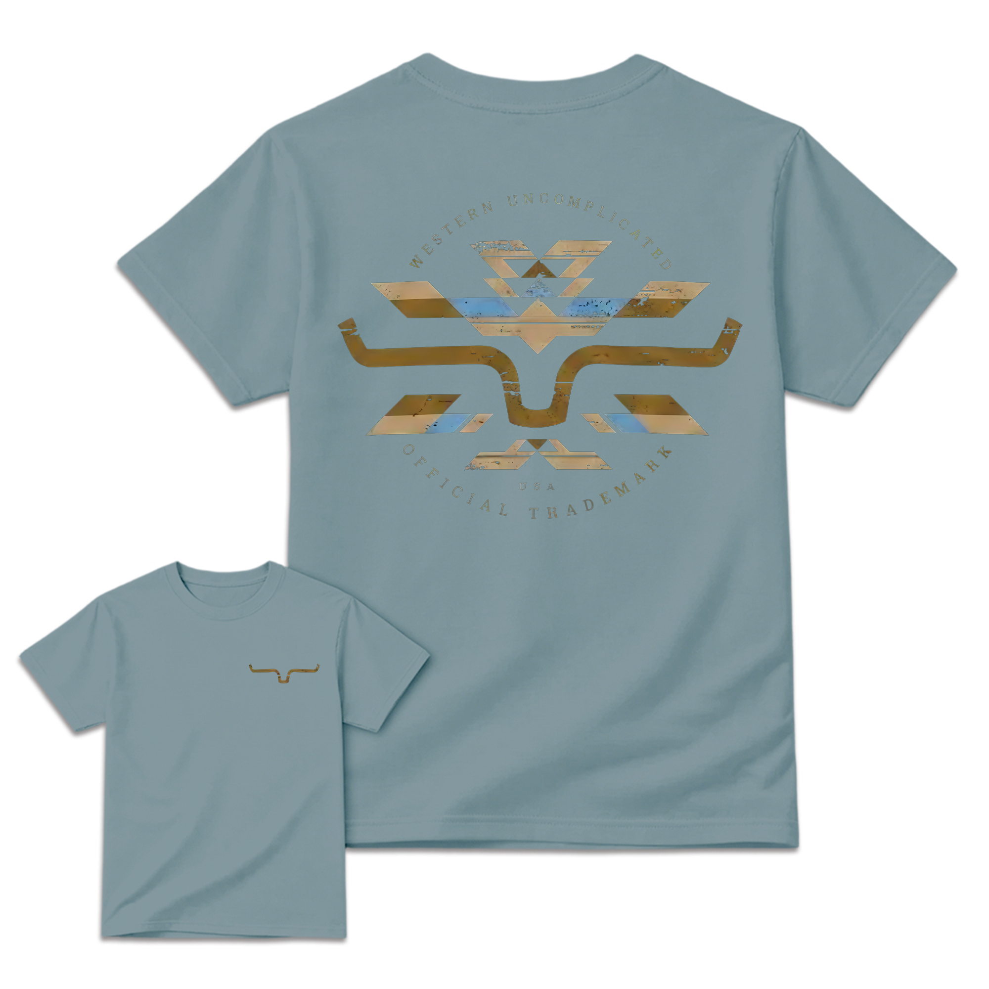 Vintage Western Longhorn Tribal Print Double Sided Graphic T‑Shirt