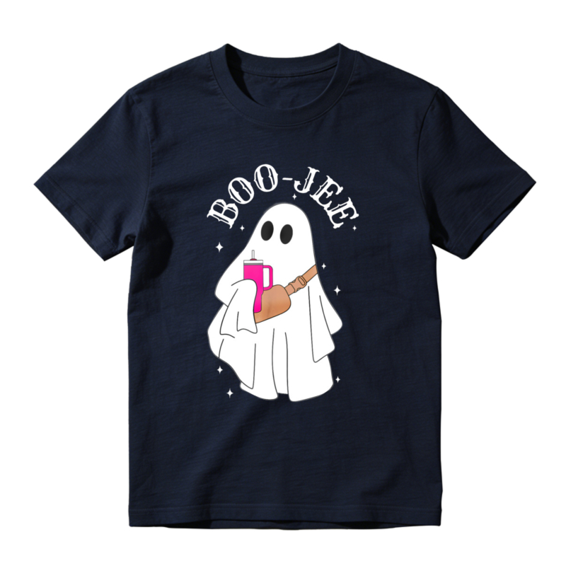 Cute Ghost Holding Pink Drink Boo Jee Funny Halloween T-shirt