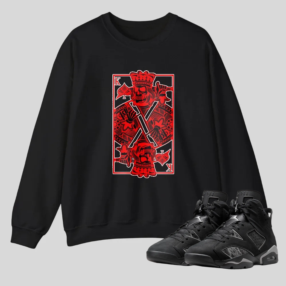 Red King Card Design With Crown And Crossed Swords tshirt 100% cotton