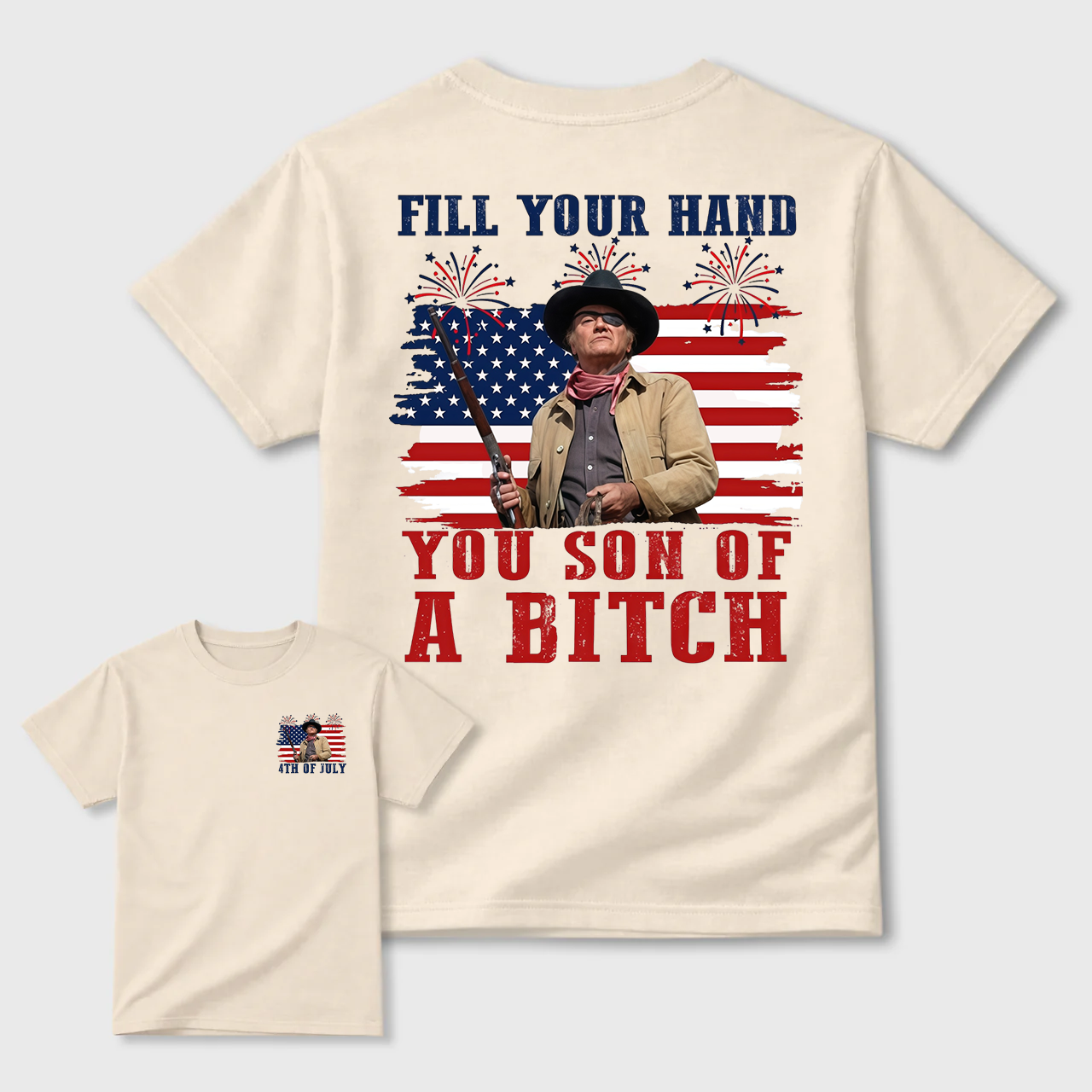 Funny Patriotic Cowboy Shirt for Men, Fill Your Hand USA Flag Graphic Tee, 4th of July Western Cowboy T-Shirt