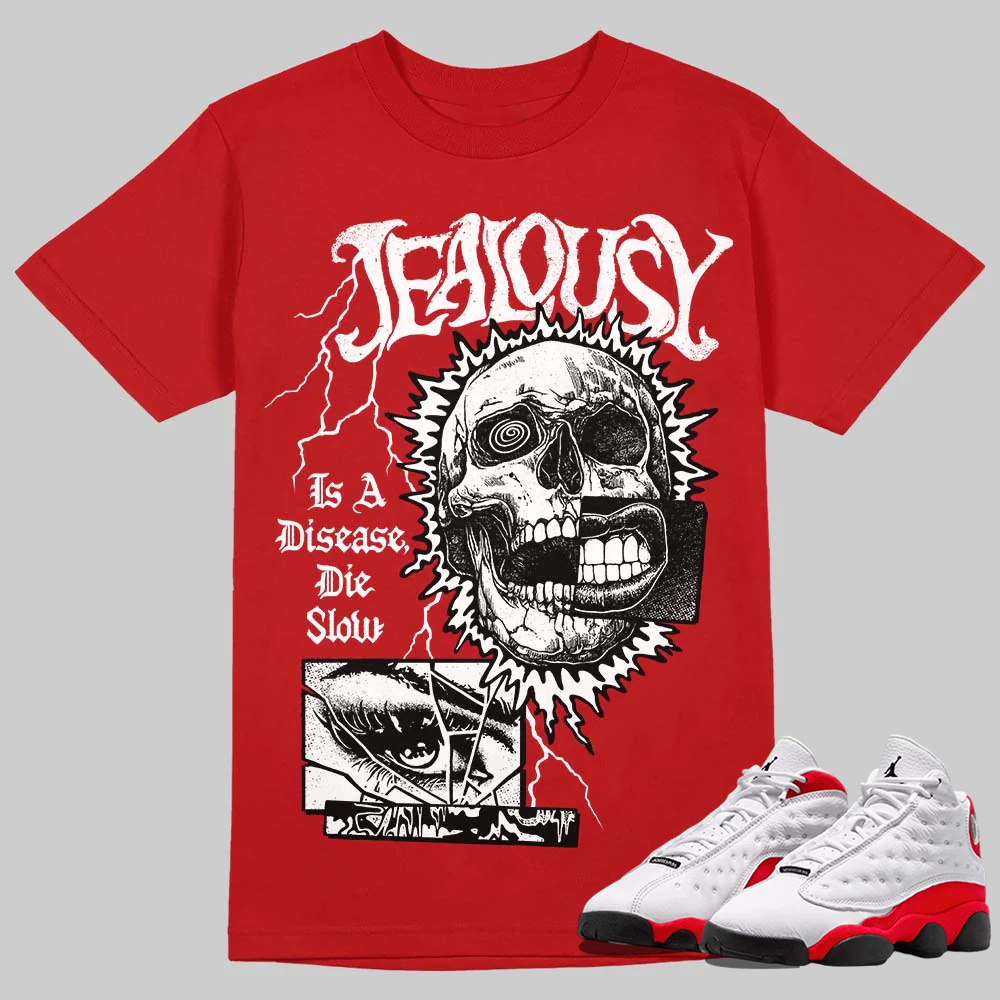 AJ 13 Chicago True Red Cherry  T-Shirt Jealousy Graphic