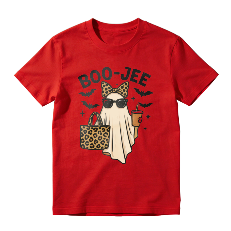 Boo Jee Leopard Print Ghost With Sunglasses And Coffee Cup Halloween Funny T-shirt