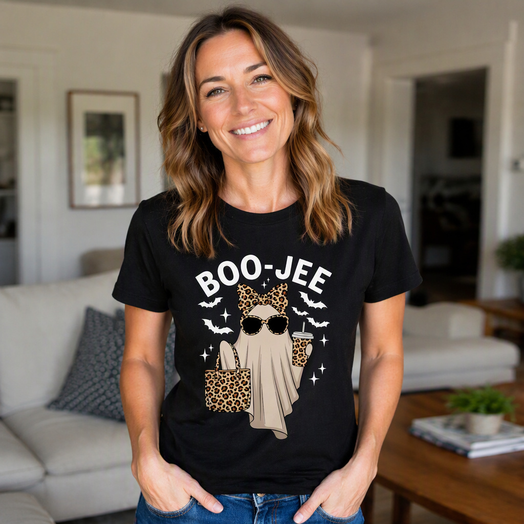 Boo Jee Leopard Print Ghost T Shirt Spooky Cute Halloween Graphic Tee
