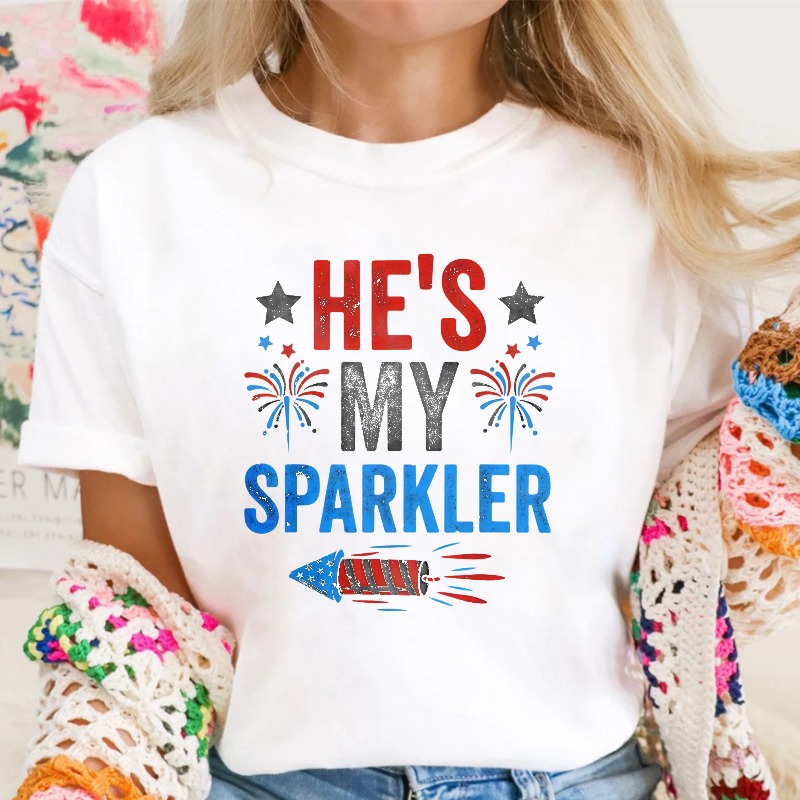Hes My Sparkler Fireworks And Stars Design Unisex Classic T-shirt