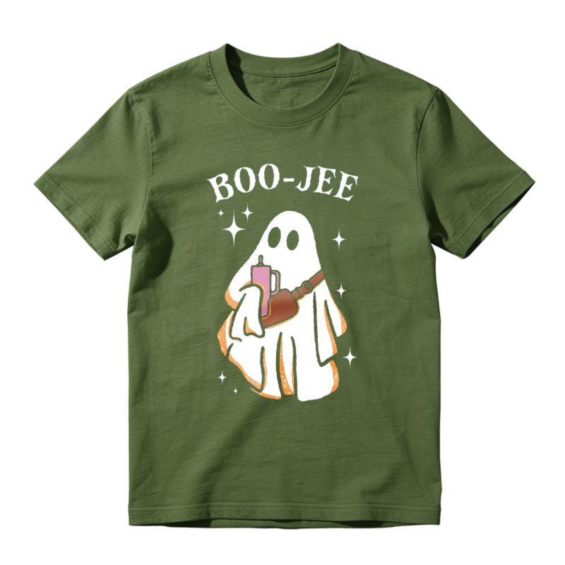 Boo Jee Ghost Holding Pink Drink And Brown Bag Funny Halloween T-shirt