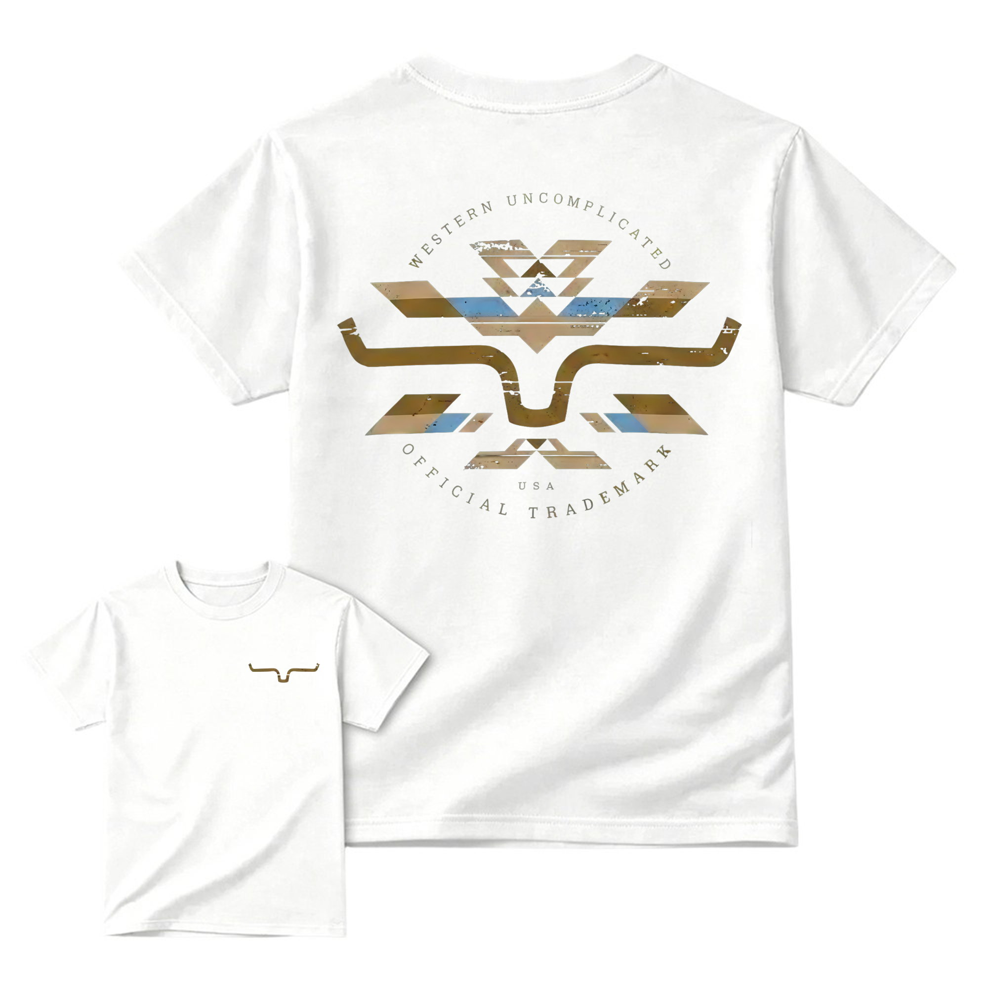 Vintage Western Longhorn Tribal Print Double Sided Graphic T‑Shirt