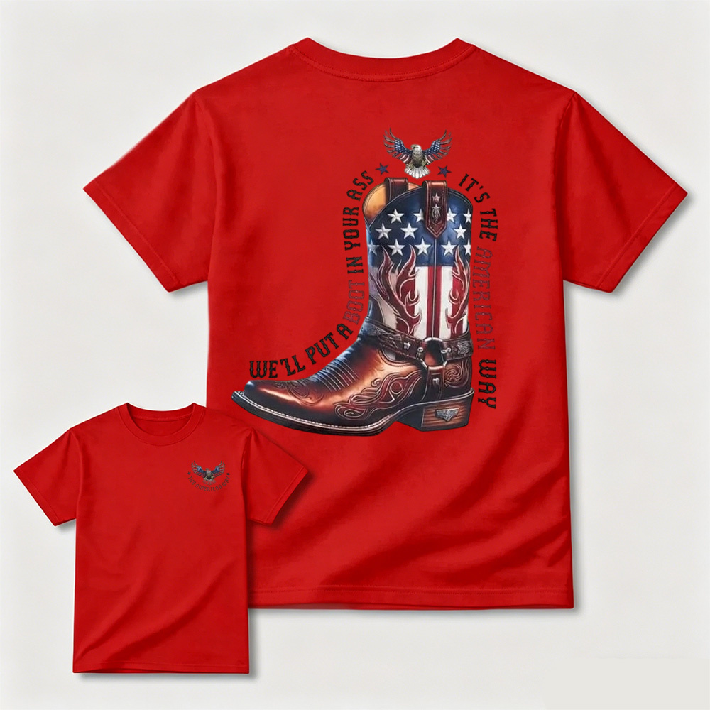 American Flag Cowboy Boots Eagle T-Shirt