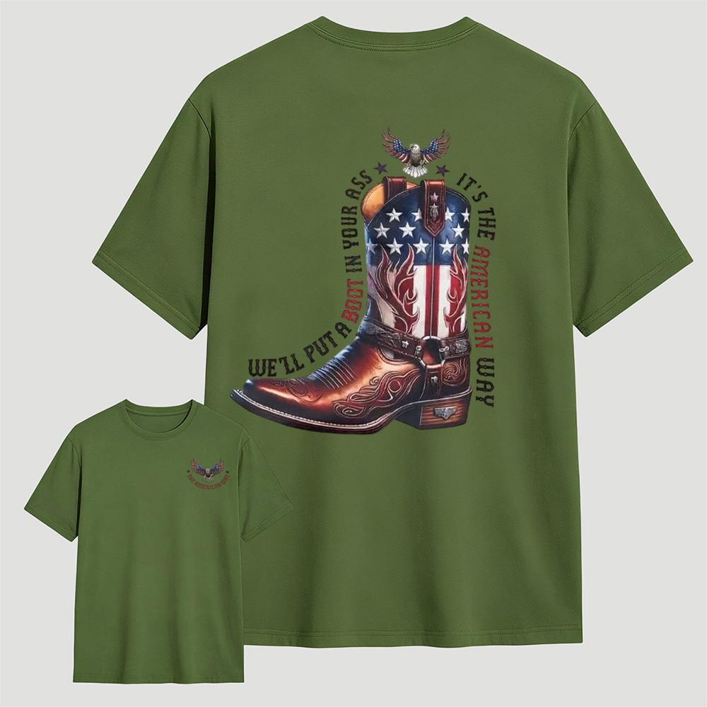American Flag Cowboy Boots Eagle T-Shirt