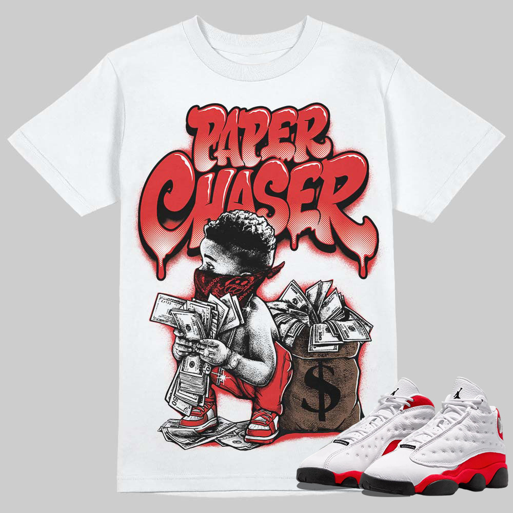 AJ 13 Chicago True Red Cherry T-Shirt Paper Chaser Boy Graphic