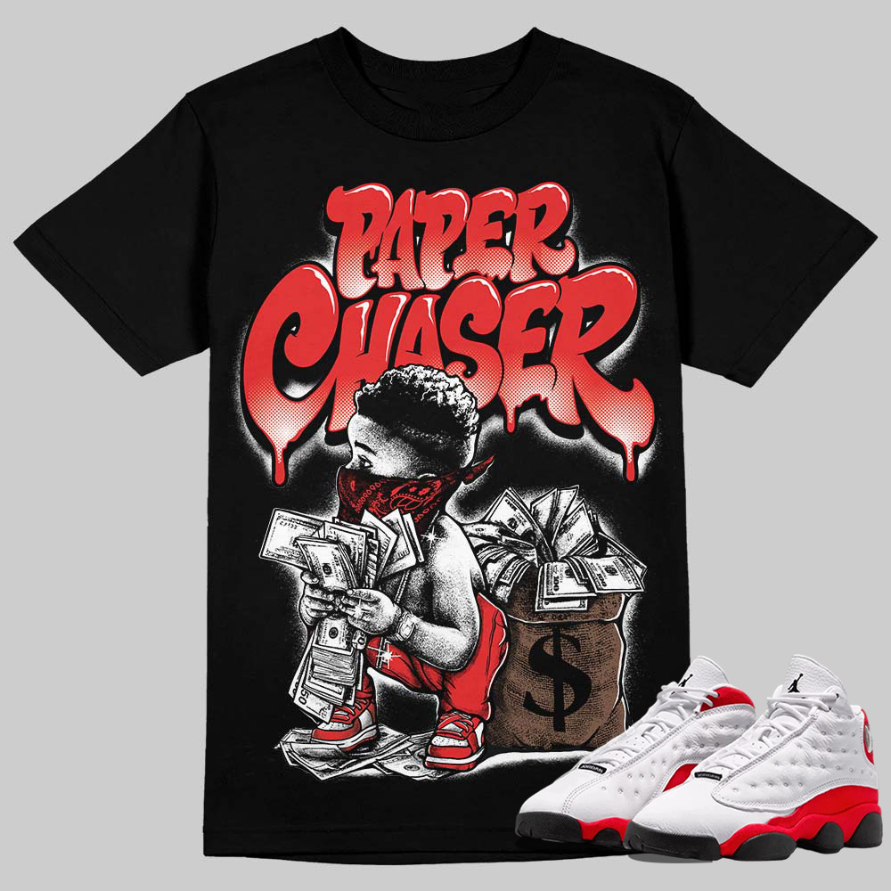 AJ 13 Chicago True Red Cherry T-Shirt Paper Chaser Boy Graphic