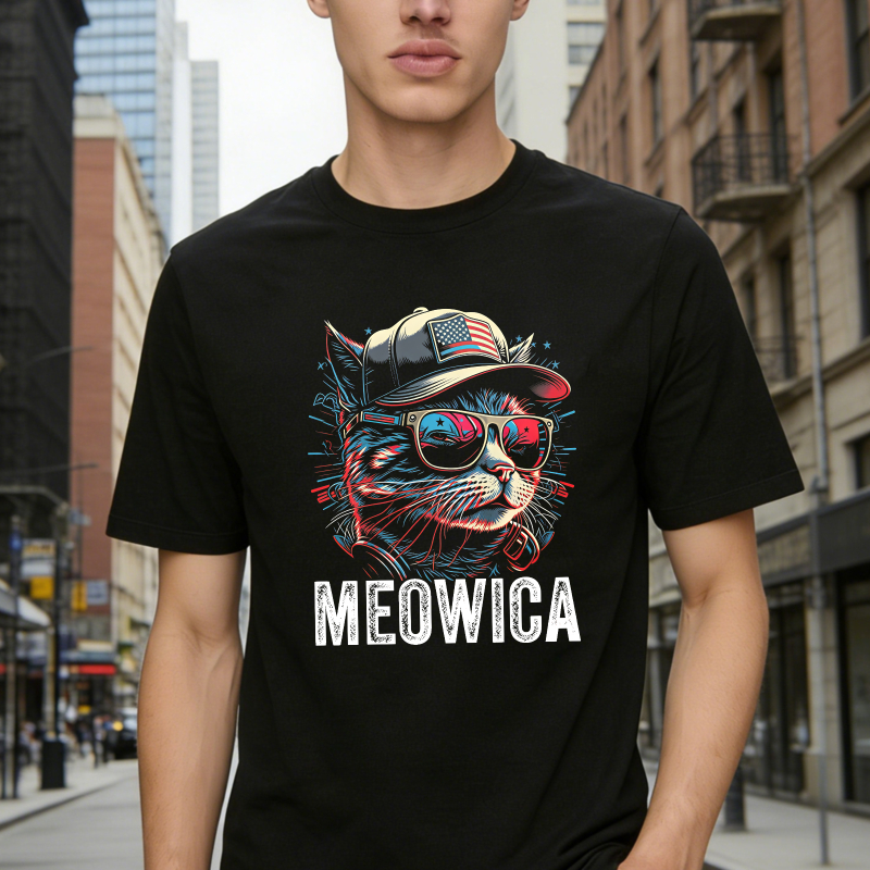 Cat With American Flag Hat And Sunglasses Meowica Unisex Classic T-shirt